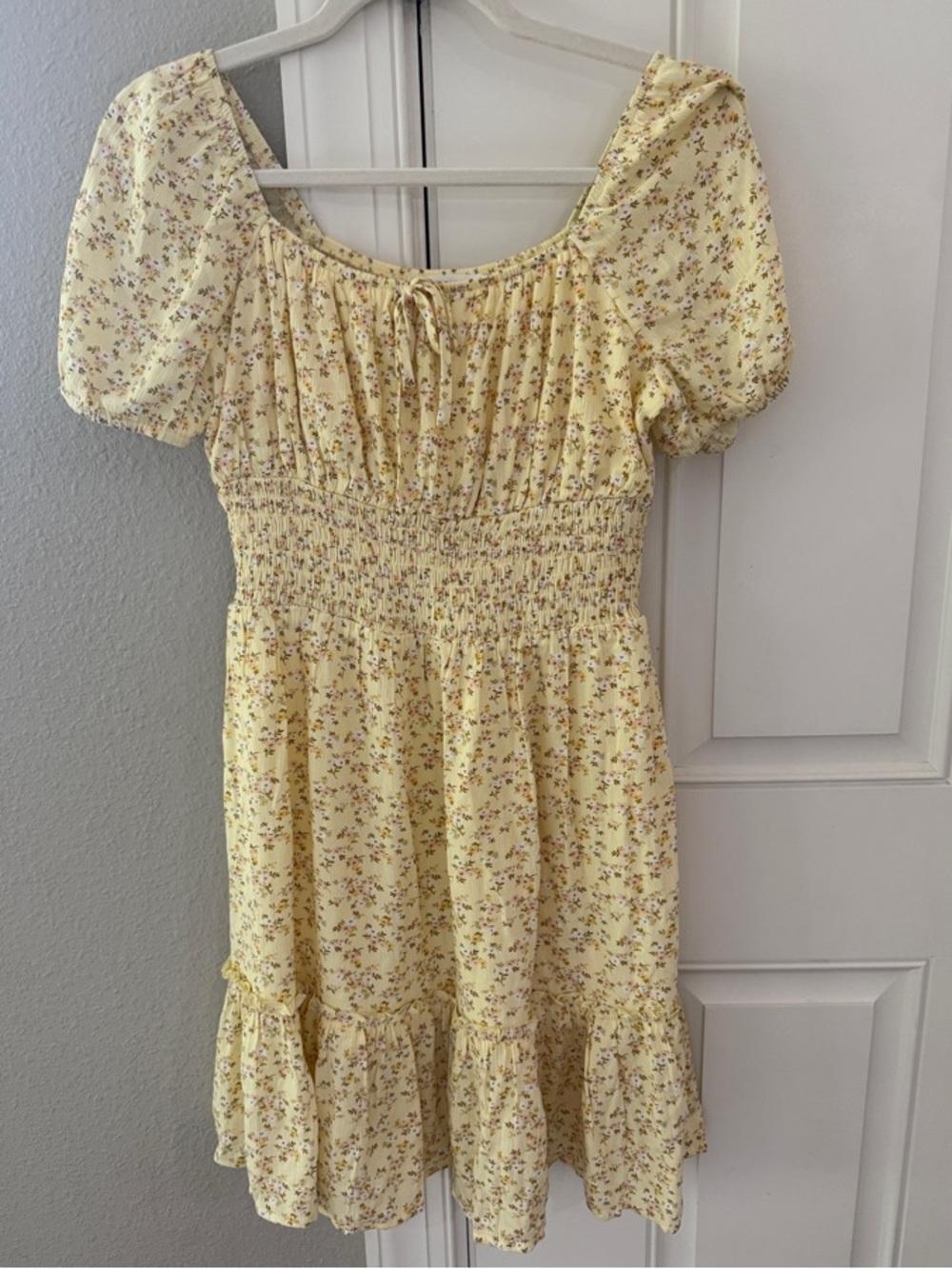 Celebrity Pink Yellow Floral Smocked Mini Dress